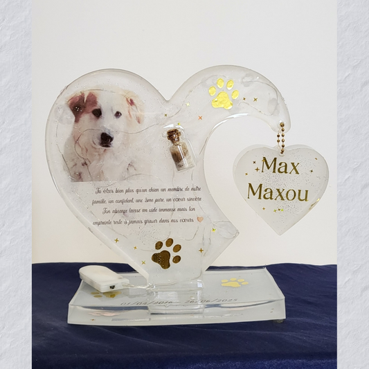 Modèle Prestige – Plaque funéraire personnalisable (Cœur & petit cœur suspendu)